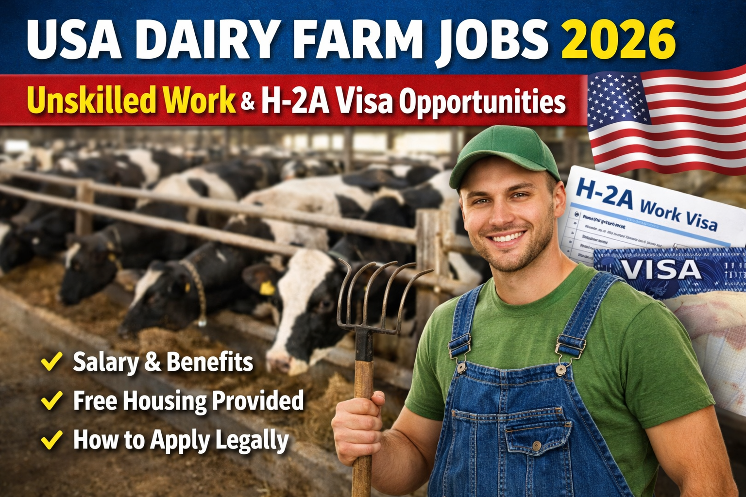 USA Dairy Farm Unskilled Jobs 2026 – Work, Visa & Opportunities offers foreign workers a chance to work legally in United States dairy farms with visa sponsorship, stable income, and hands-on farm experience while exploring employment opportunities in the agriculture sector.